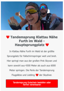 Tandem Fallschirmspringen Niederbayern / Bayern in Klattau Nähe Furth im Wald